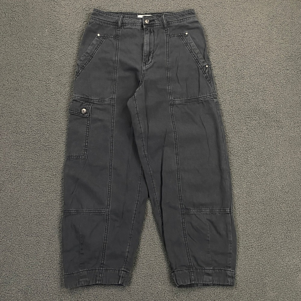 Anthropologie Barrel Leg Cargo Pants Women 2 Gray Organic Cotton Utility Canvas